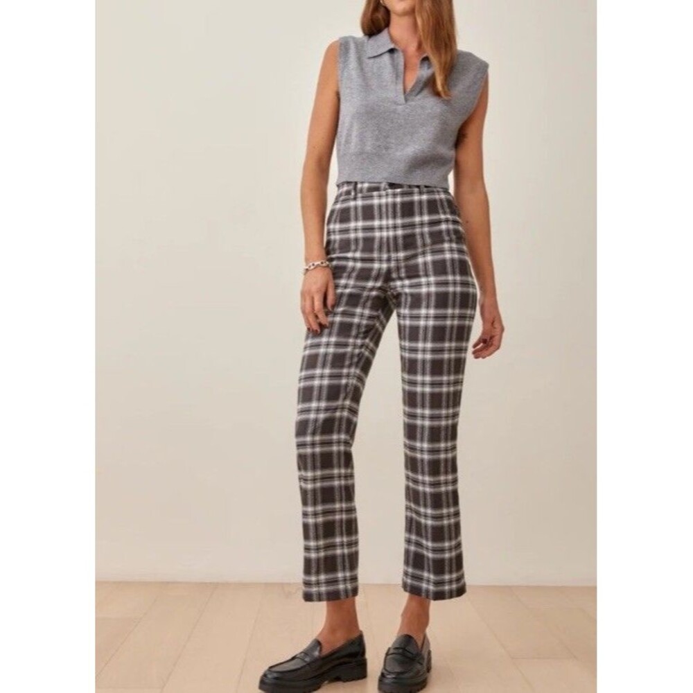 Reformation Y2K Women’s Franklin brown Plaid Straight Leg Pants Rayon Sz 2 - Picture 2 of 16